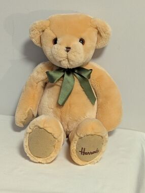 Harrods Plush Knights Bridge Bear . Vintage. Velvety Touch. Satin Ribbon. GUC.